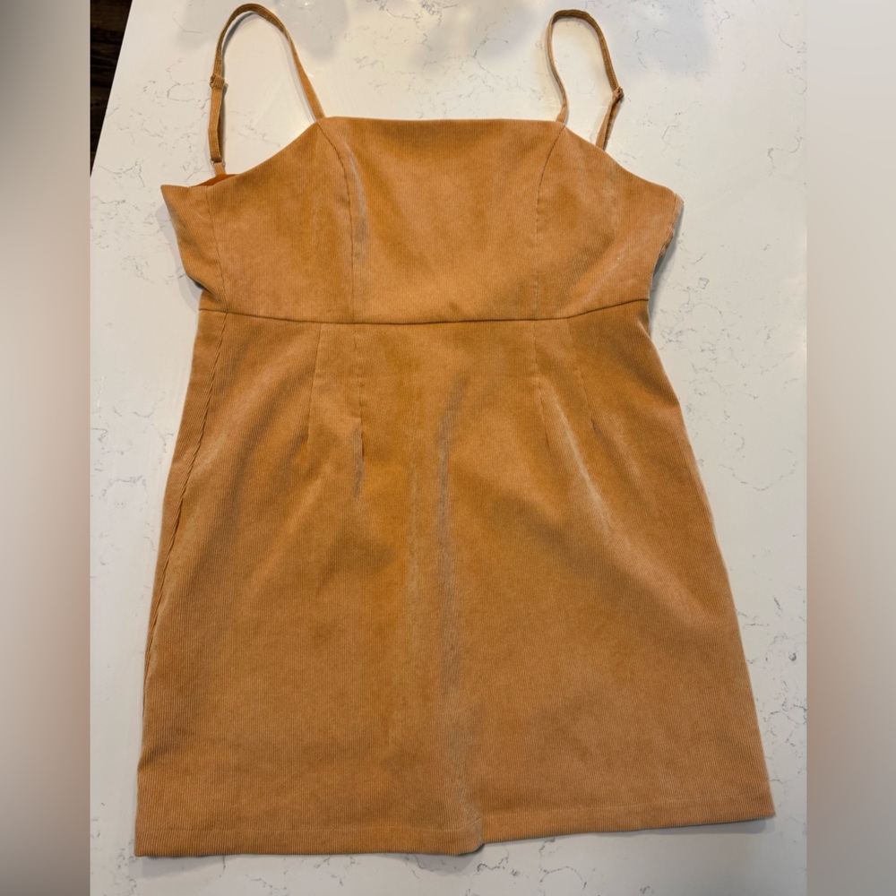 Mustard Yellow Mini Dress, faux-corduroy